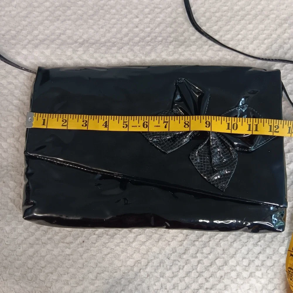 Noble Handbags Inc. VTG Genuine Patent Leather Glam Rock Big Bow Cross Body Bag